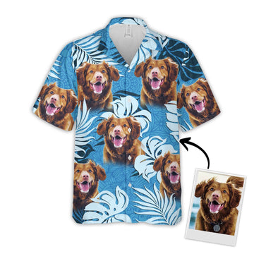 litzzy Custom Leaves Pattern Short-Sleeve Hawaiian Shirt (Sea Blue Color) Hawaii Shirt   