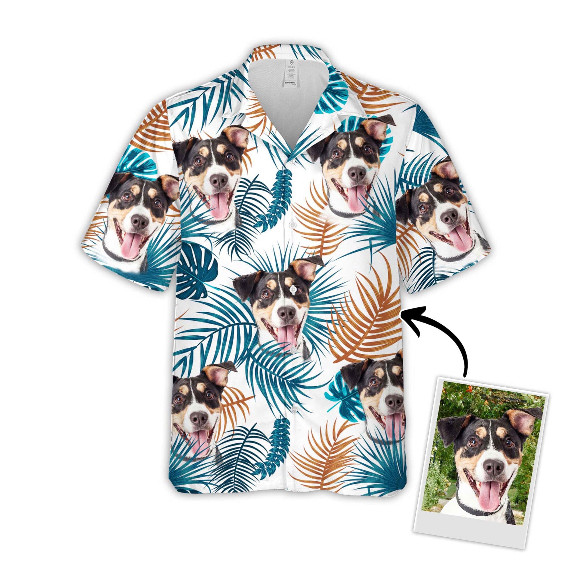 litzzy Custom Leaves Pattern Short-Sleeve Hawaiian Shirt (White Color) Hawaii Shirt   