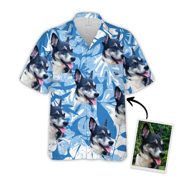 litzzy Custom Leaves & Flowers Pattern Short-Sleeve Hawaiian Shirt (Blue Color) DC32777VTN Hawaii Shirt   