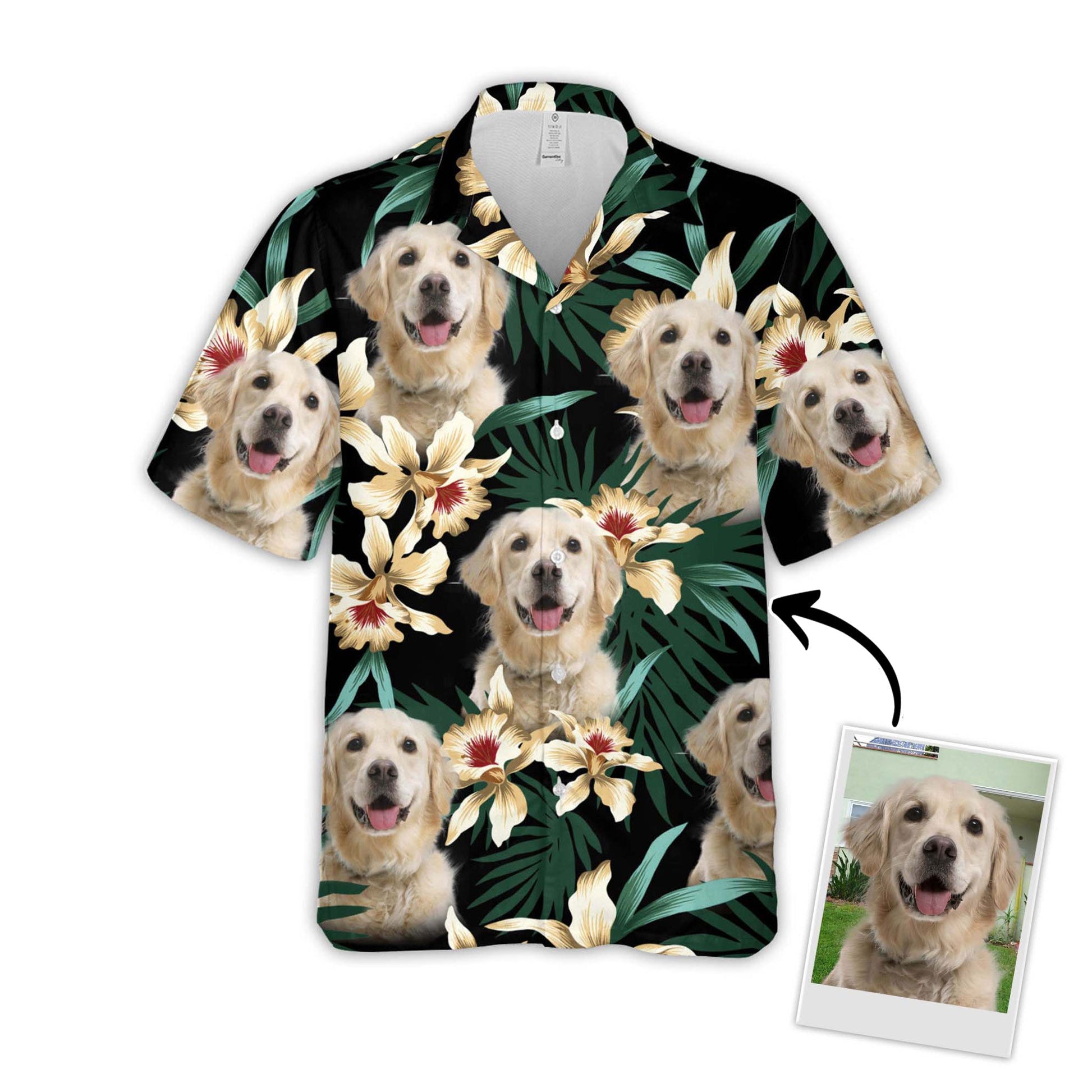 litzzy Custom Leaves & Flowers Pattern Short-Sleeve Hawaiian Shirt (Dark Green Color) Hawaii Shirt   