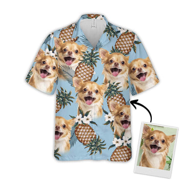 litzzy Custom Pineapple Pattern Short-Sleeve Hawaiian Shirt (Light Blue Color) Hawaii Shirt   