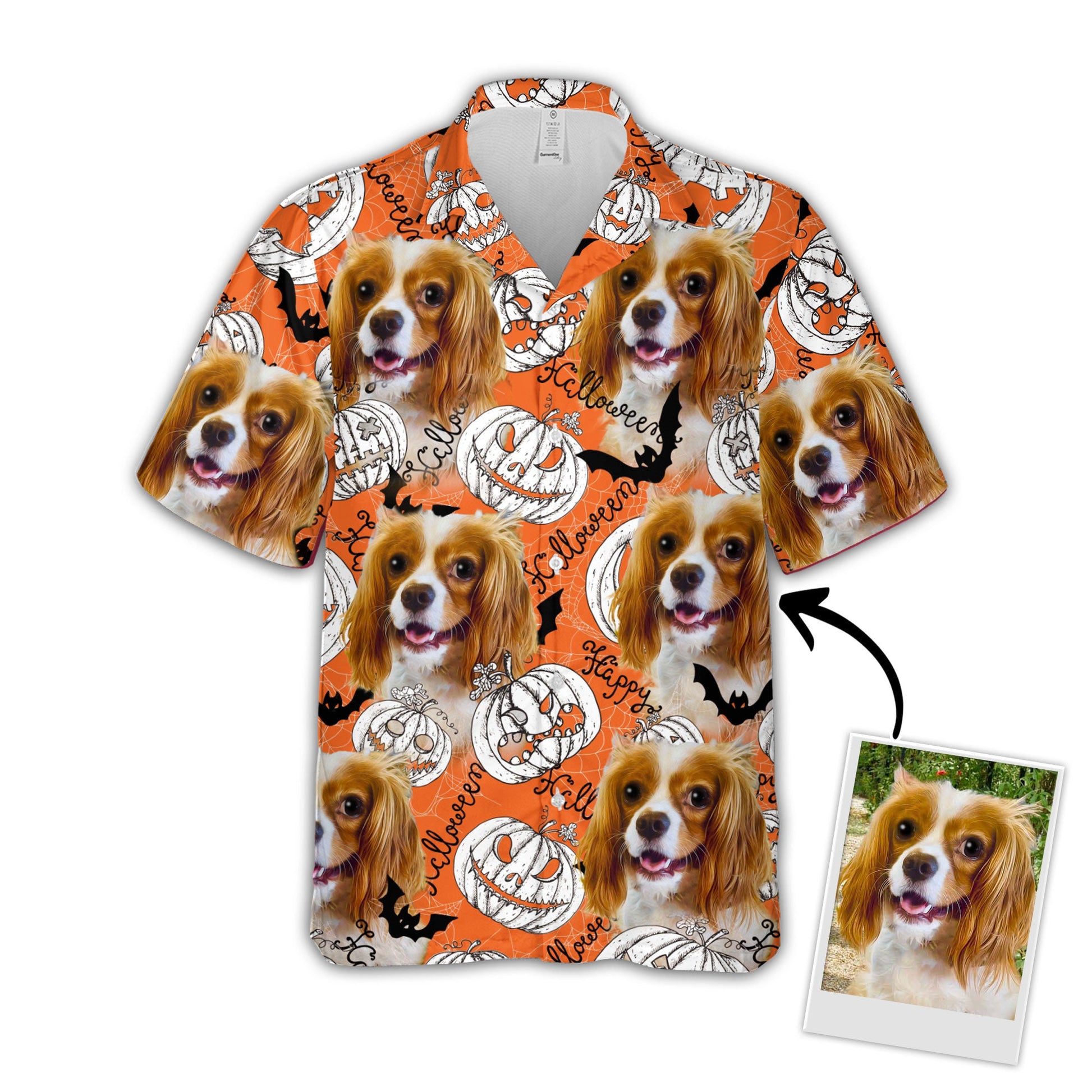 litzzy Custom Pumpkin Pattern Short-Sleeve Halloween Shirt (Neon-Orange Color) Hawaii Shirt   