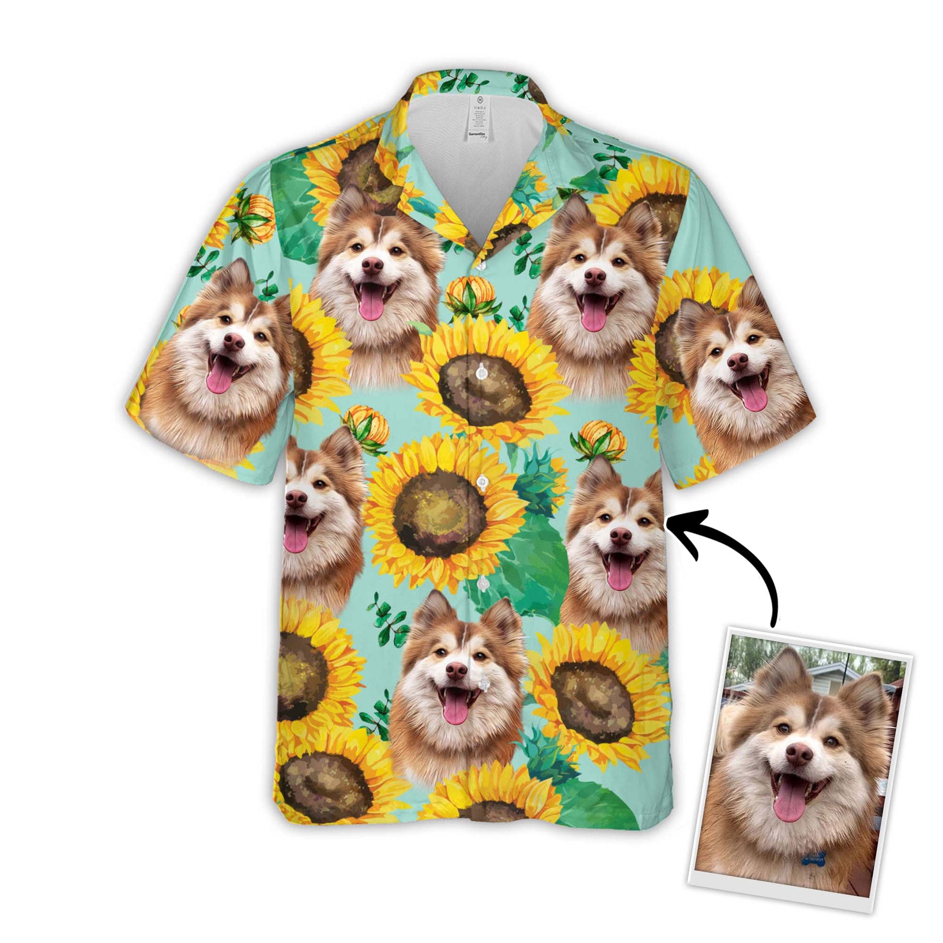litzzy Custom Sunflower & Green Pattern Short-Sleeve Hawaiian Shirt Hawaii Shirt   