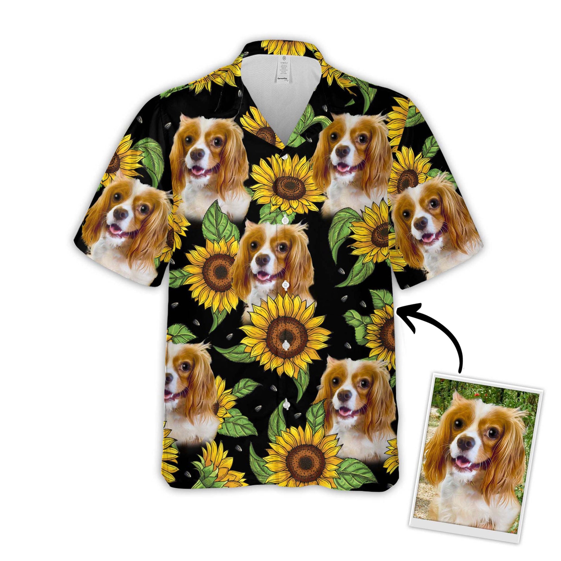 litzzy Custom Sunflower & Leaves Pattern Short-Sleeve Hawaiian Shirt Hawaii Shirt   