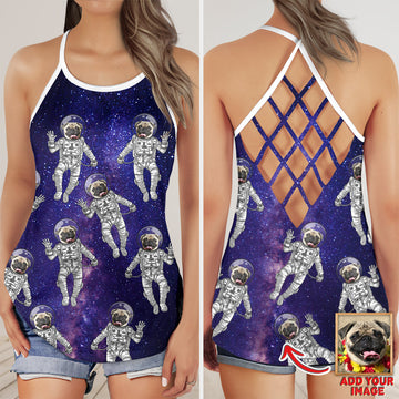 litzzy Custom Galaxy Pattern Criss Cross Tank Top Open Back Tank Top   