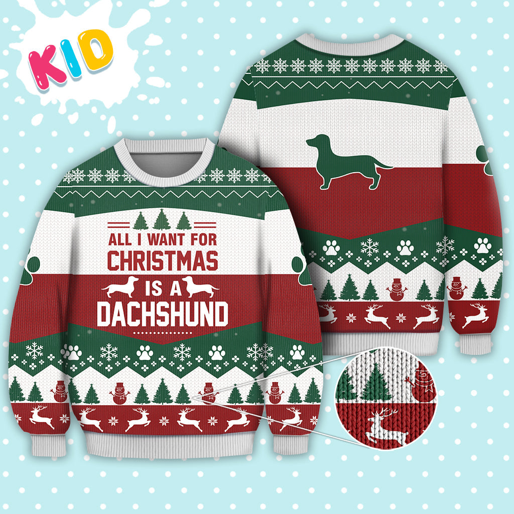 litzzy Dachshund Dog 2 All I Want For Christmas Sweater Knitted Print Sweatshirt - Best Gift For Christmas, Noel Malalan - Christmas Signature - Ugly Christmas Sweater Sweater Kid XS 