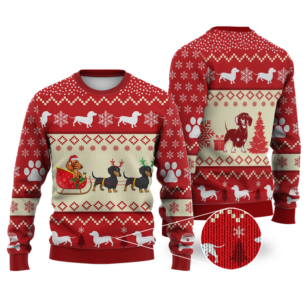 litzzy Dachshund Dog Reindeer Christmas Sweater Christmas Knitted Print Sweatshirt - Best Gift For Christmas, Noel Malalan - Ugly Christmas Sweater Sweater Adults XS 