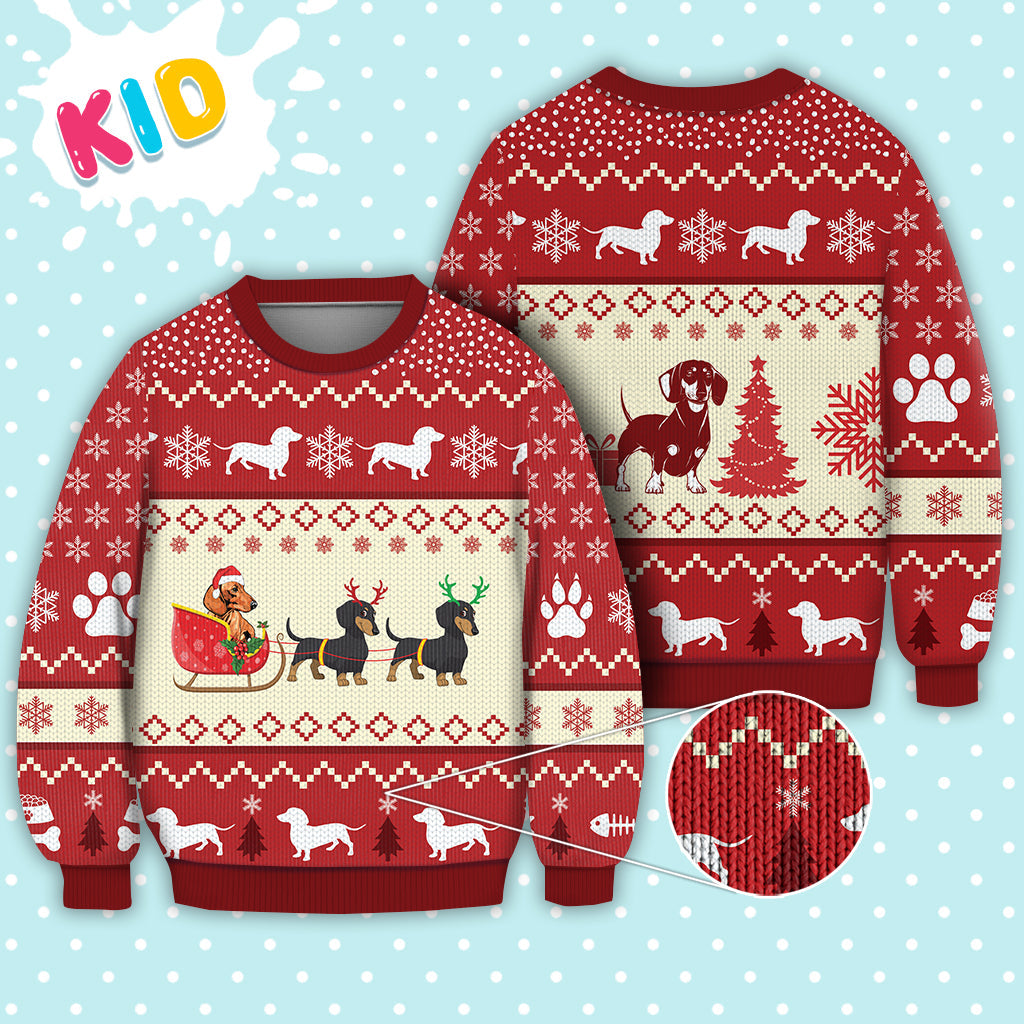 litzzy Dachshund Dog Reindeer Christmas Sweater Christmas Knitted Print Sweatshirt - Best Gift For Christmas, Noel Malalan - Ugly Christmas Sweater Sweater Kid XS 
