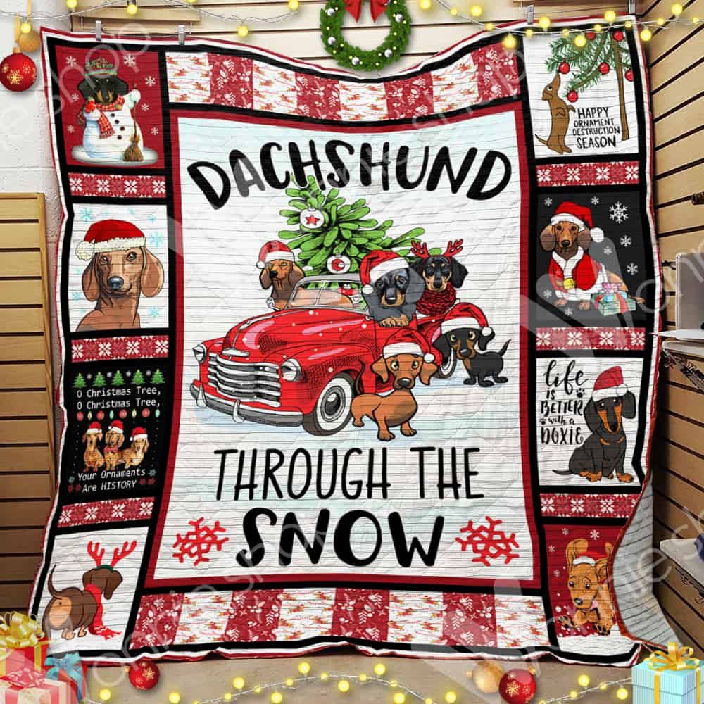 litzzy Dachshund Christmas GS-CL-LD3110 Fleece Blanket Quilt Blanket   