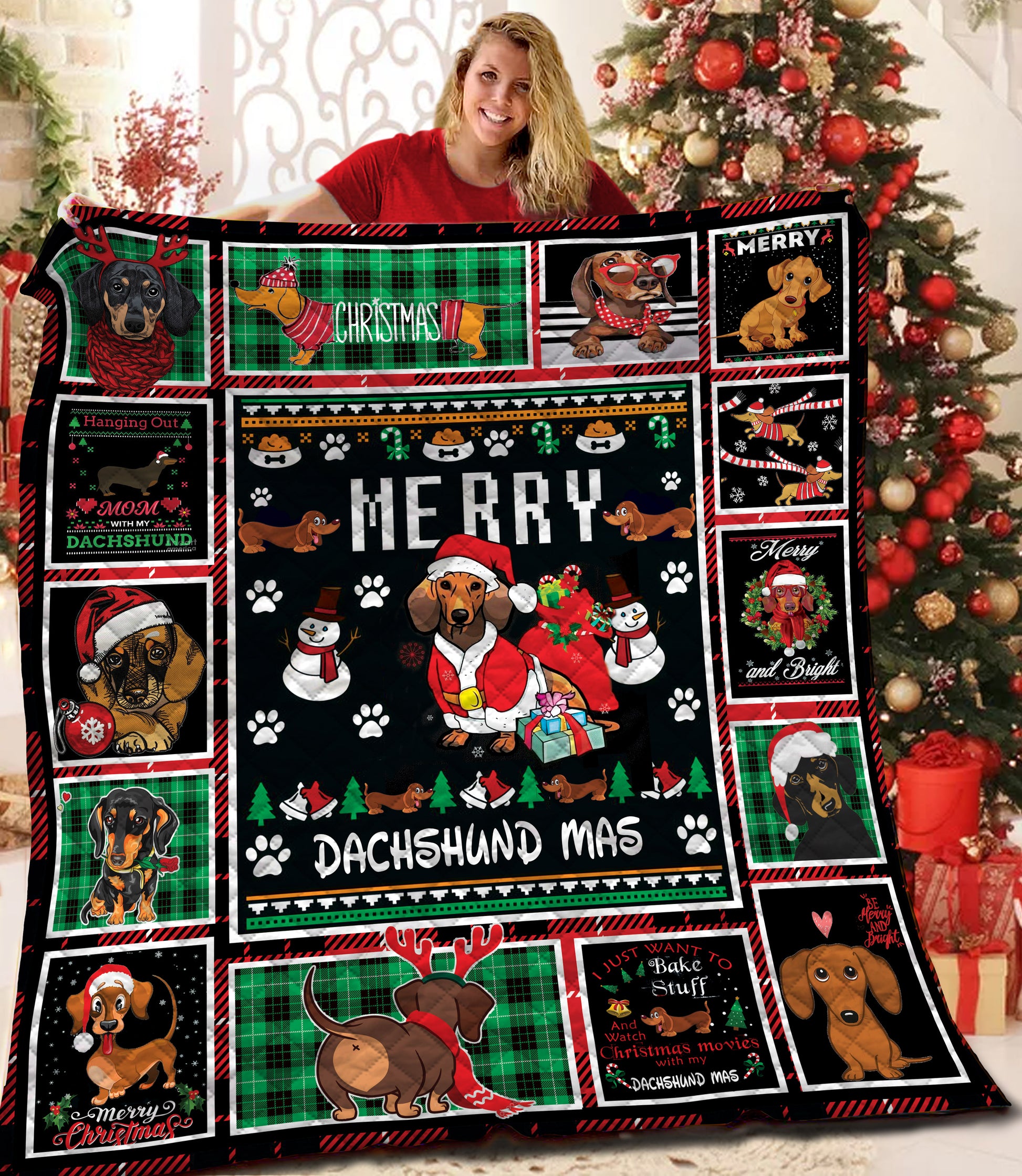 litzzy Dachshund Christmas Fleece Blanket BBB101211MH Quilt Blanket   