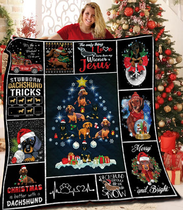 litzzy Dachshund Christmas Fleece Blanket BBB211135MH Quilt Blanket   