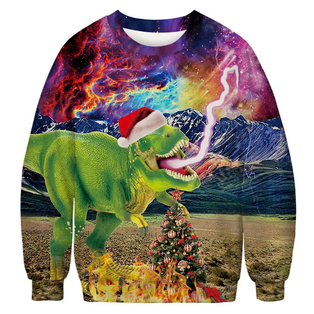litzzy Dinosaur Ugly Christmas Sweater | For Men & Women | Adult | US6221 - Ugly Sweater Gift For Lover sweater S Colorful 