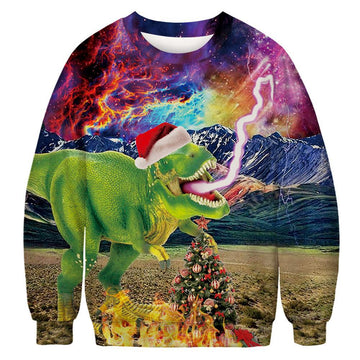 litzzy Dinosaur Ugly Christmas Sweater | For Men & Women | Adult | US6221 - Ugly Sweater Gift For Lover sweater S Colorful 