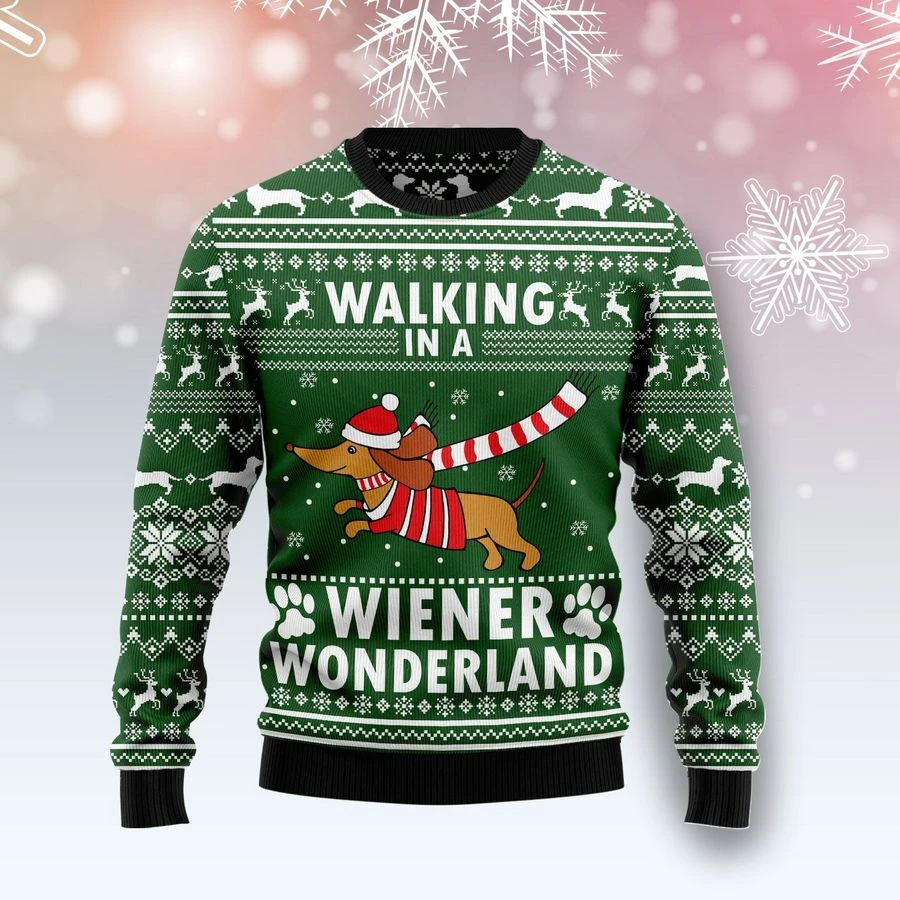 litzzy Dog Walking In A Wiener Wonderland Ugly Christmas Sweater | For Men & Women | US1425 - Ugly Sweater Gift For Lover sweater Colorful S 