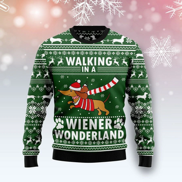 litzzy Dog Walking In A Wiener Wonderland Ugly Christmas Sweater | For Men & Women | US1425 - Ugly Sweater Gift For Lover sweater Colorful S 