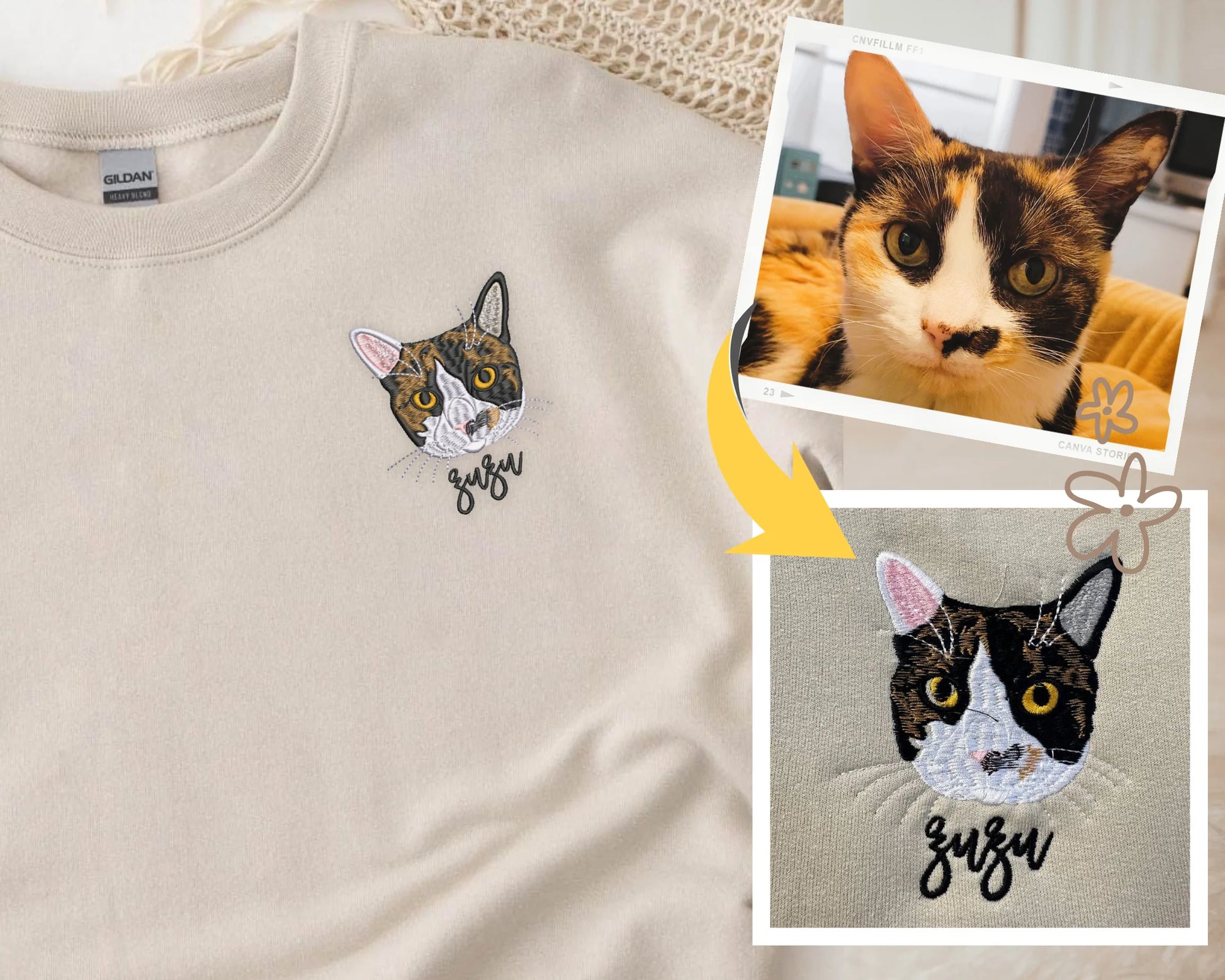 litzzy Personalized Pet Photo Embroidered Sweatshirt | Embroidered Custom Pet Portrait Sweatshirt, Hoodie, Tshirt For Pet Lover Embroidered Shirt   