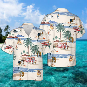 litzzy English Bulldog Summer Beach Hawaiian Shirt, dog beach Short Sleeve Hawaiian Shirt - Aloha shirt Hawaiian Hawaii Shirt For Summer Hawaii Shirt   