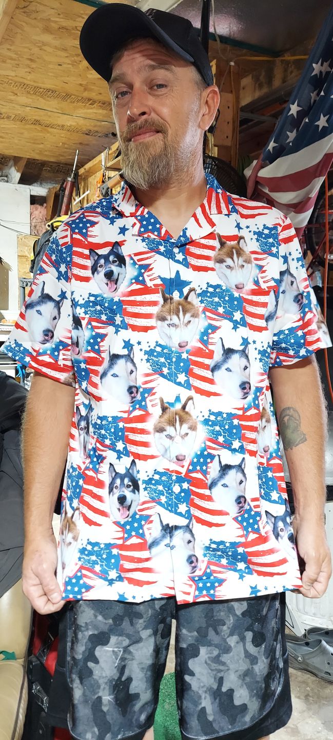 litzzy Custom Red & Blue Leaves Pattern Short-Sleeve Hawaiian Shirt Hawaii Shirt   