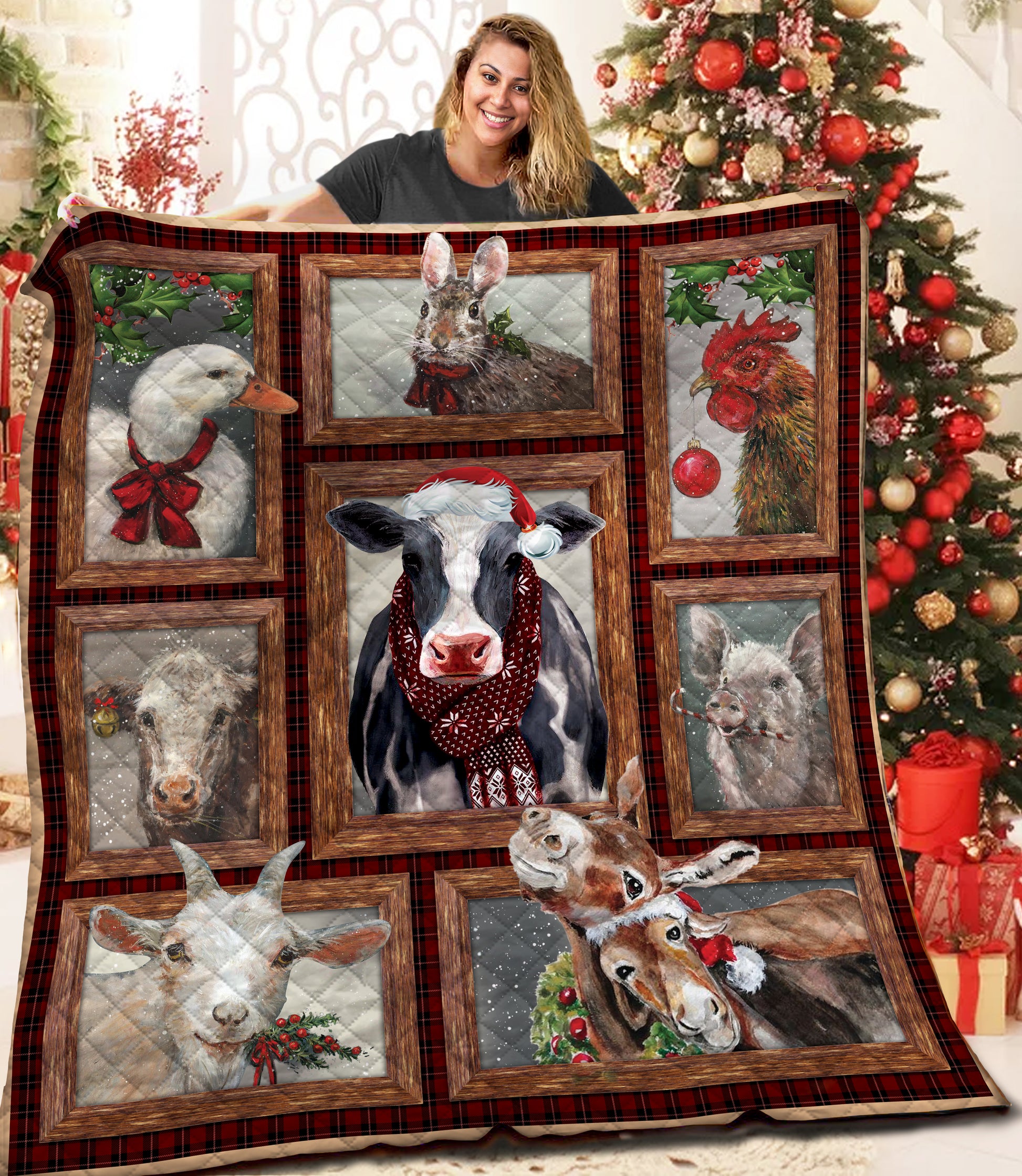 litzzy Farmer Christmas AAA101104TA Fleece Blanket Quilt Blanket   