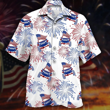 litzzy Jee Car Hawaiian Shirt, Flag Jee And Fireworks Beautiful Design Hawaiian Shirt - Aloha shirt Hawaiian Hawaii Shirt For Summer Hawaii Shirt   