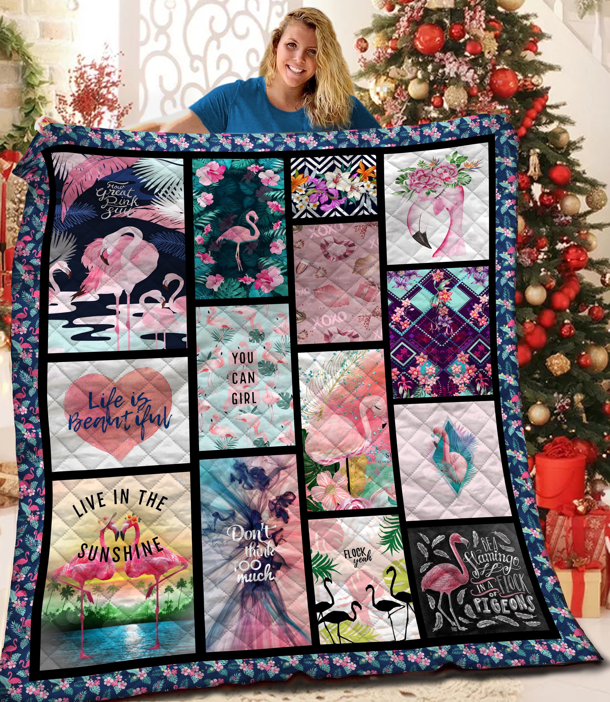 litzzy Flamingo Fleece Blanket HQT201154 Quilt Blanket   