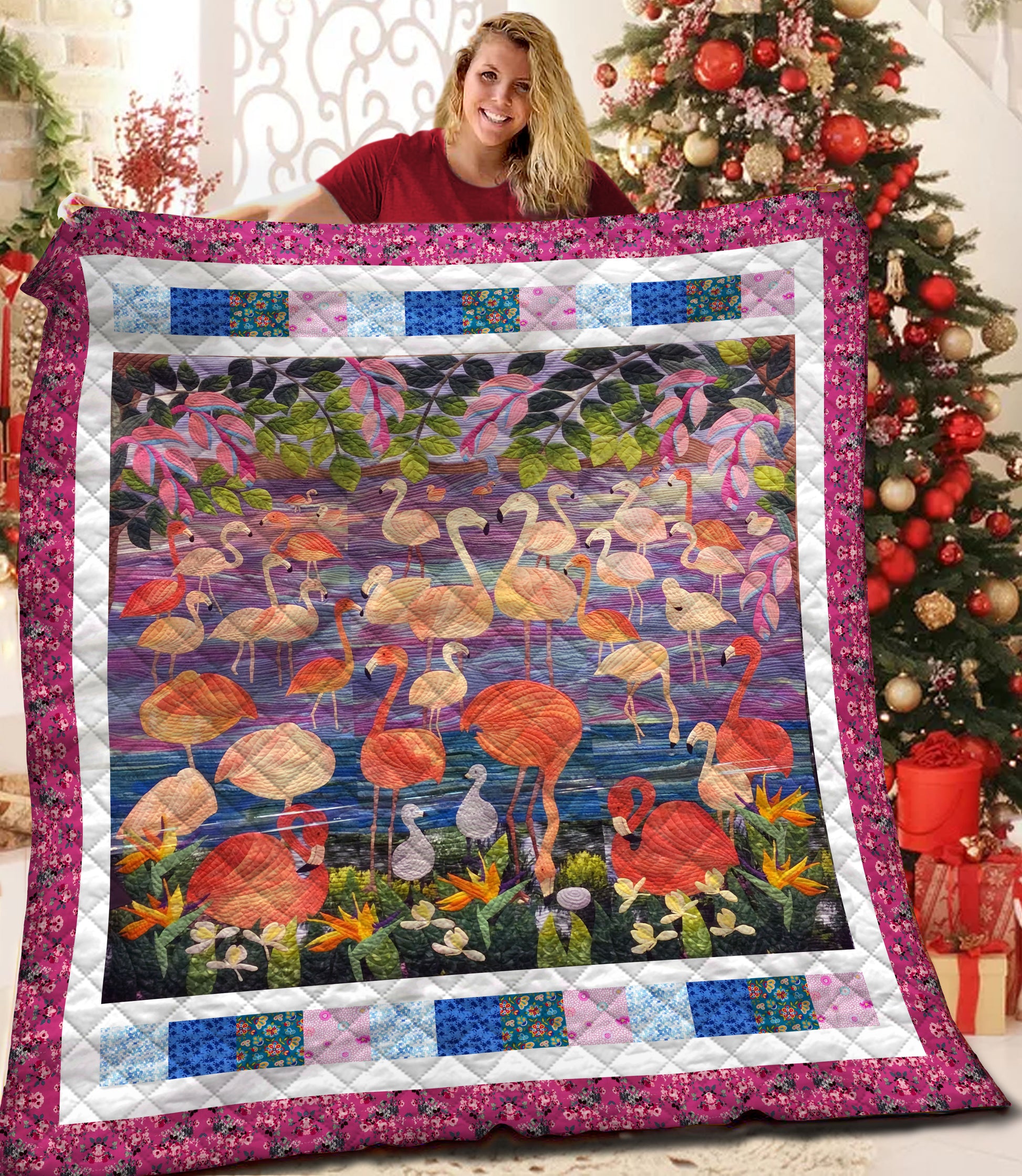 litzzy Flamingo Fleece Blanket HST19101788 Quilt Blanket   