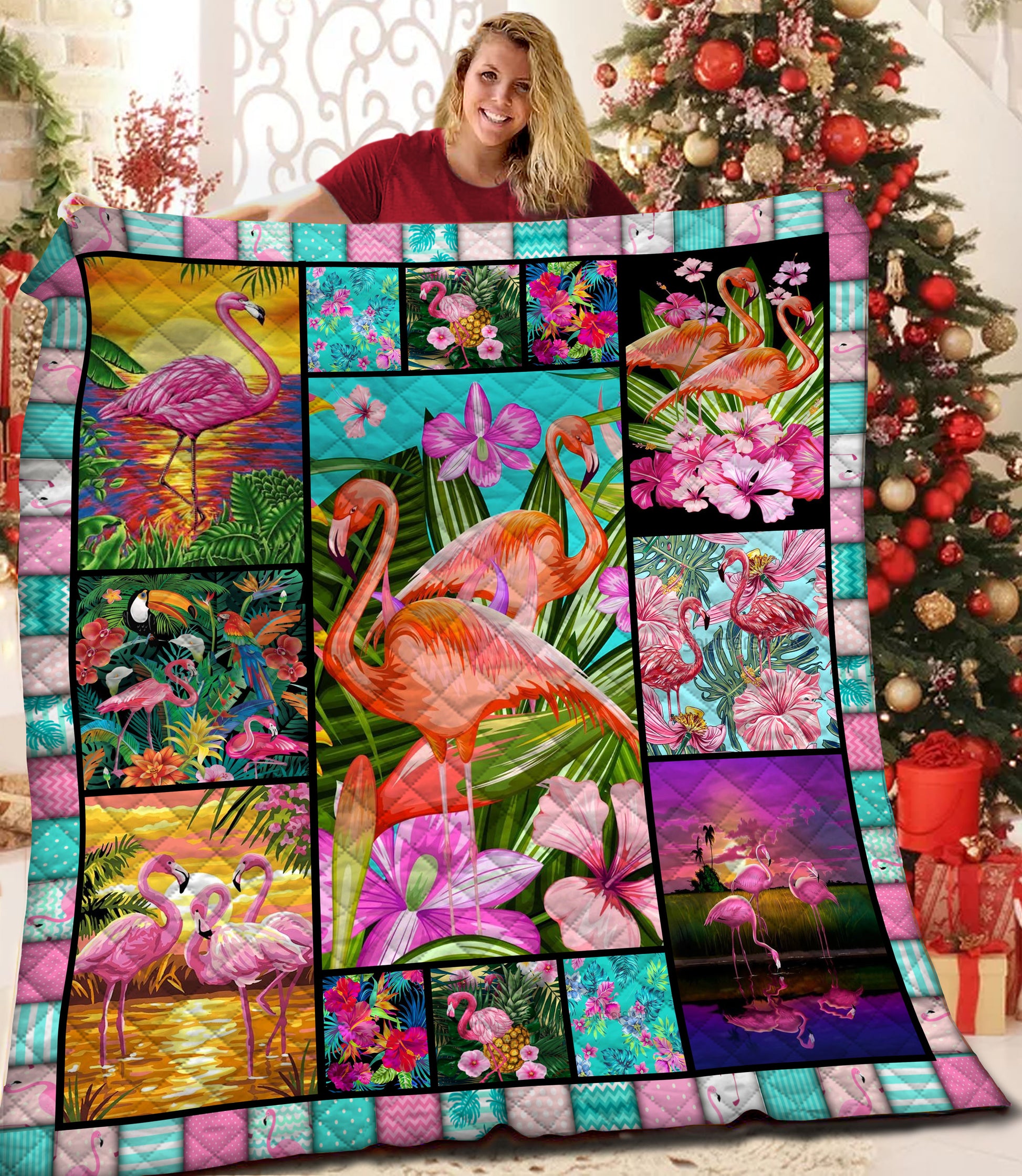 litzzy Flamingo Fleece Blanket HST1910874 Quilt Blanket   