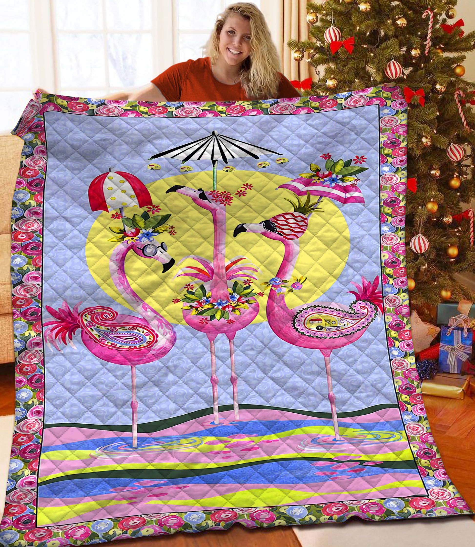 litzzy Flamingo Fleece Blanket HST25102636 Quilt Blanket   