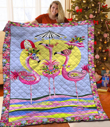 litzzy Flamingo Fleece Blanket HST25102636 Quilt Blanket   