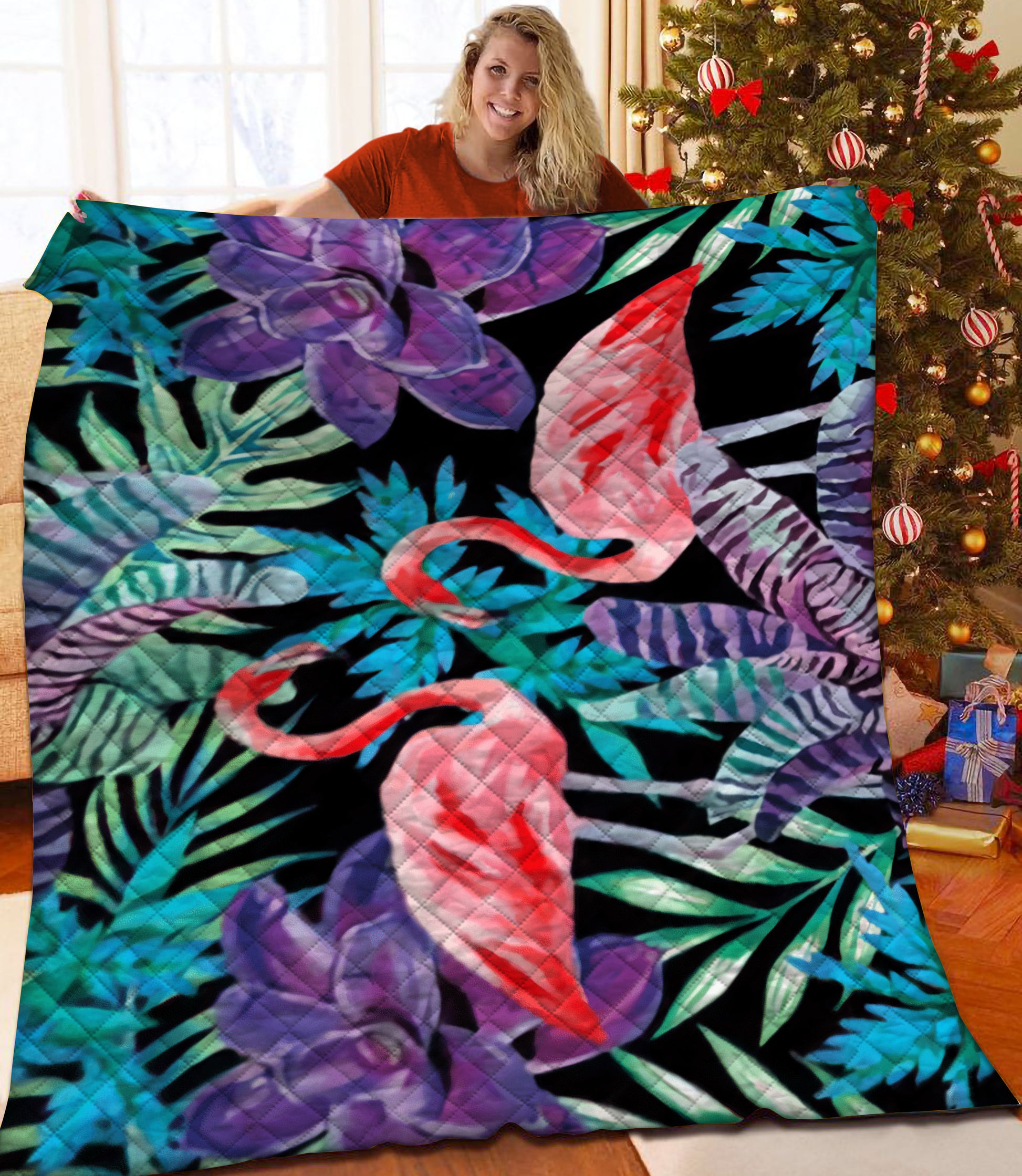litzzy Flamingo Fleece Blanket HST25102638 Quilt Blanket   