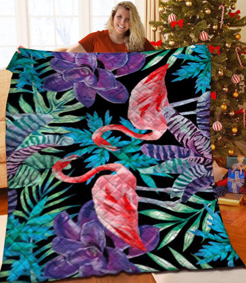 litzzy Flamingo Fleece Blanket HST25102638 Quilt Blanket   