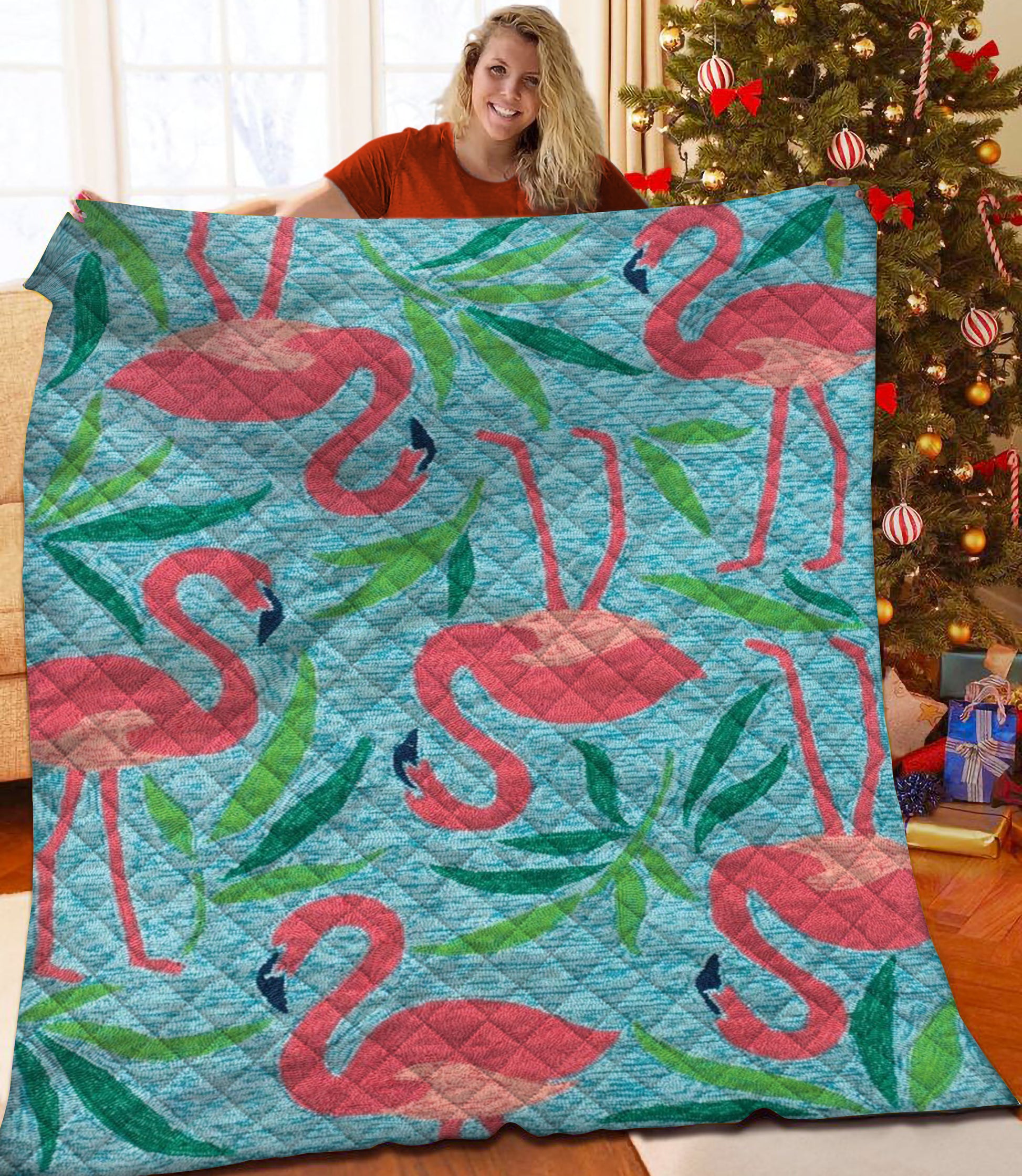 litzzy Flamingo Fleece Blanket HST25102639 Quilt Blanket   