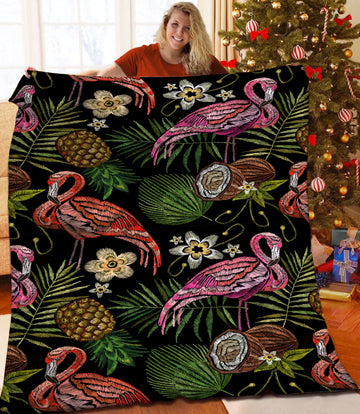 litzzy Flamingo Fleece Blanket HST25102642 Quilt Blanket   