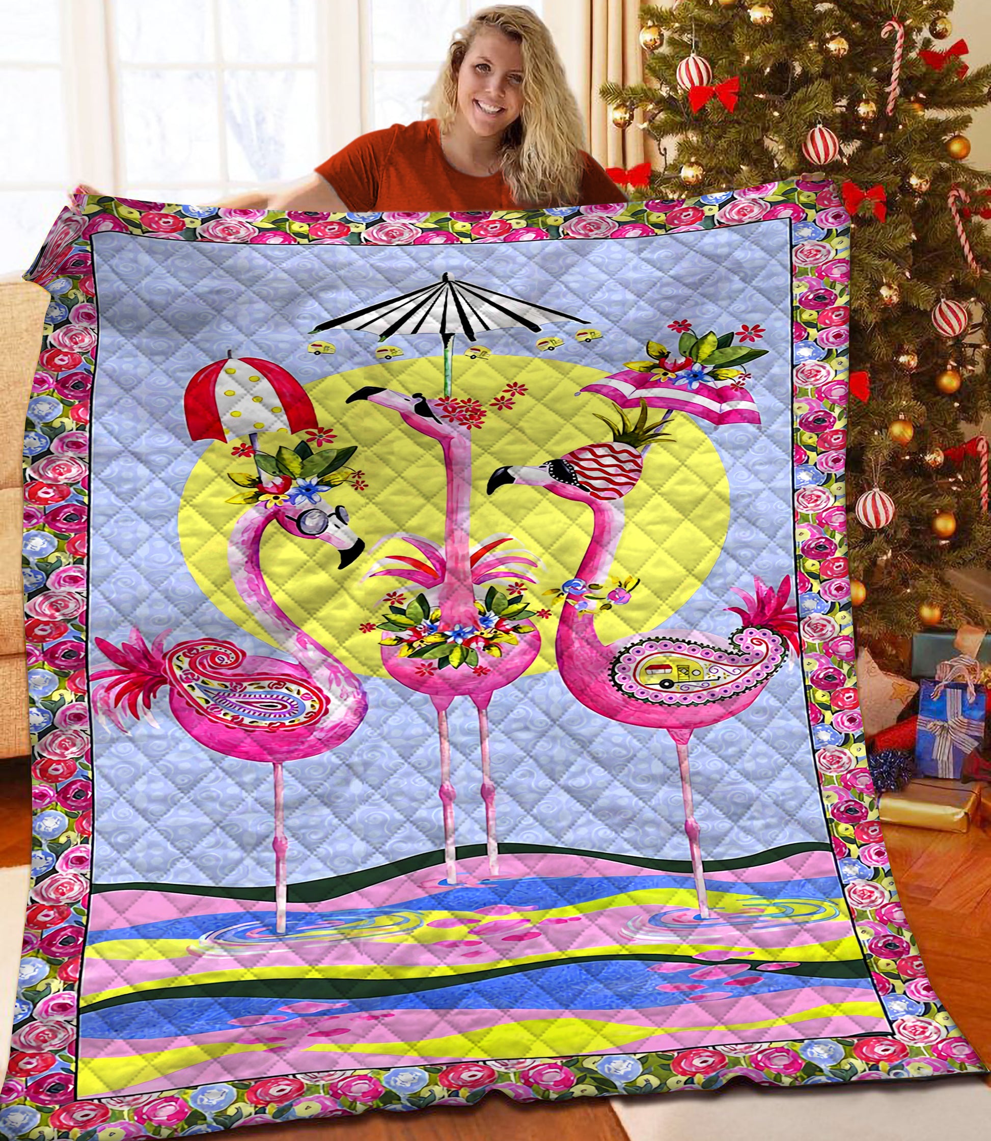 litzzy Flamingo Fleece Blanket HST25102645 Quilt Blanket   