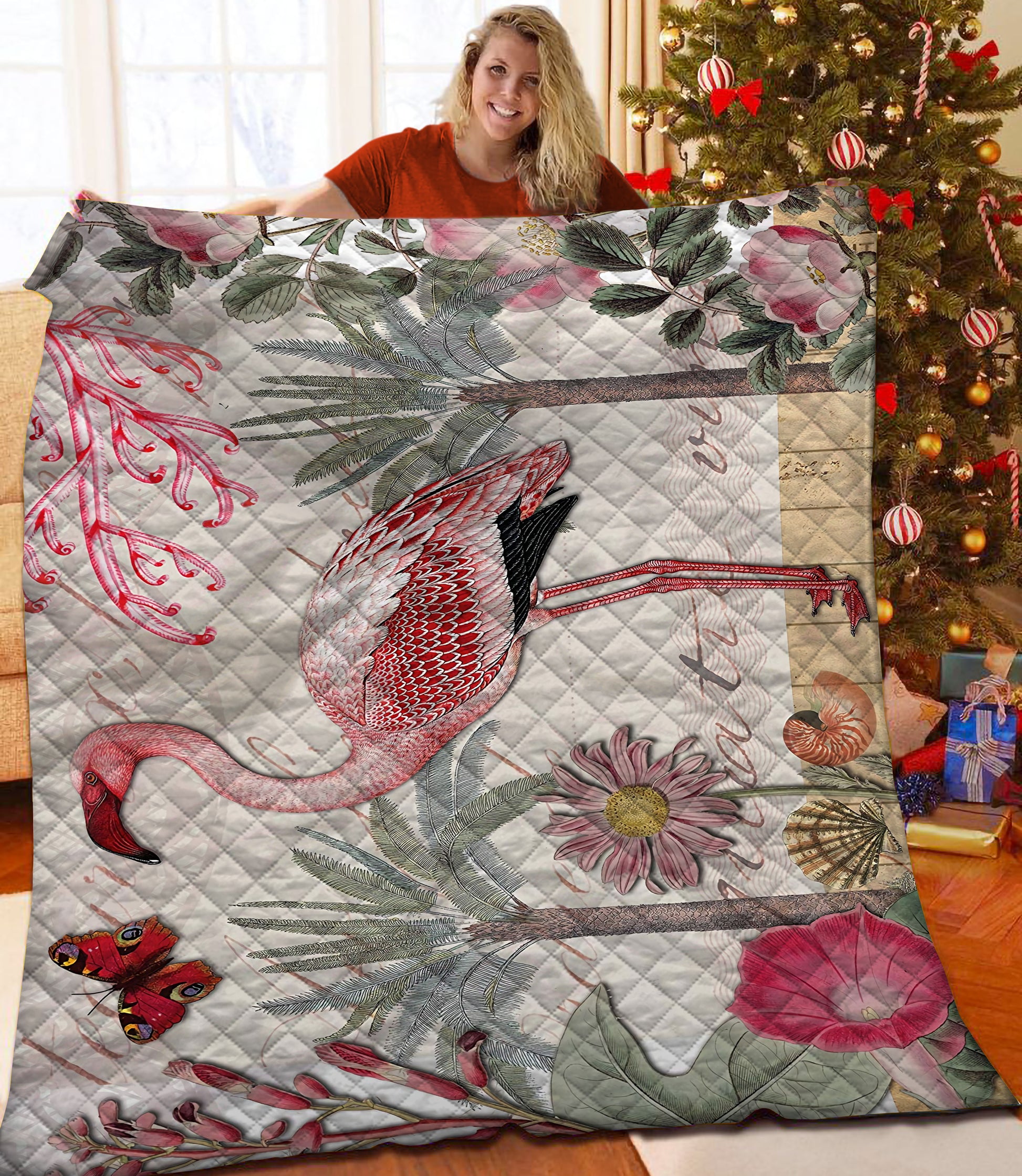 litzzy Flamingo Fleece Blanket HST25102646 Quilt Blanket   