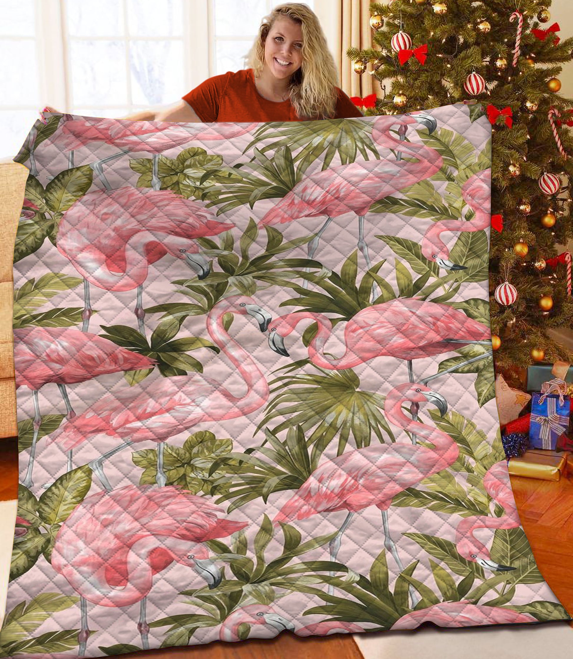 litzzy Flamingo Fleece Blanket HST25102648 Quilt Blanket   