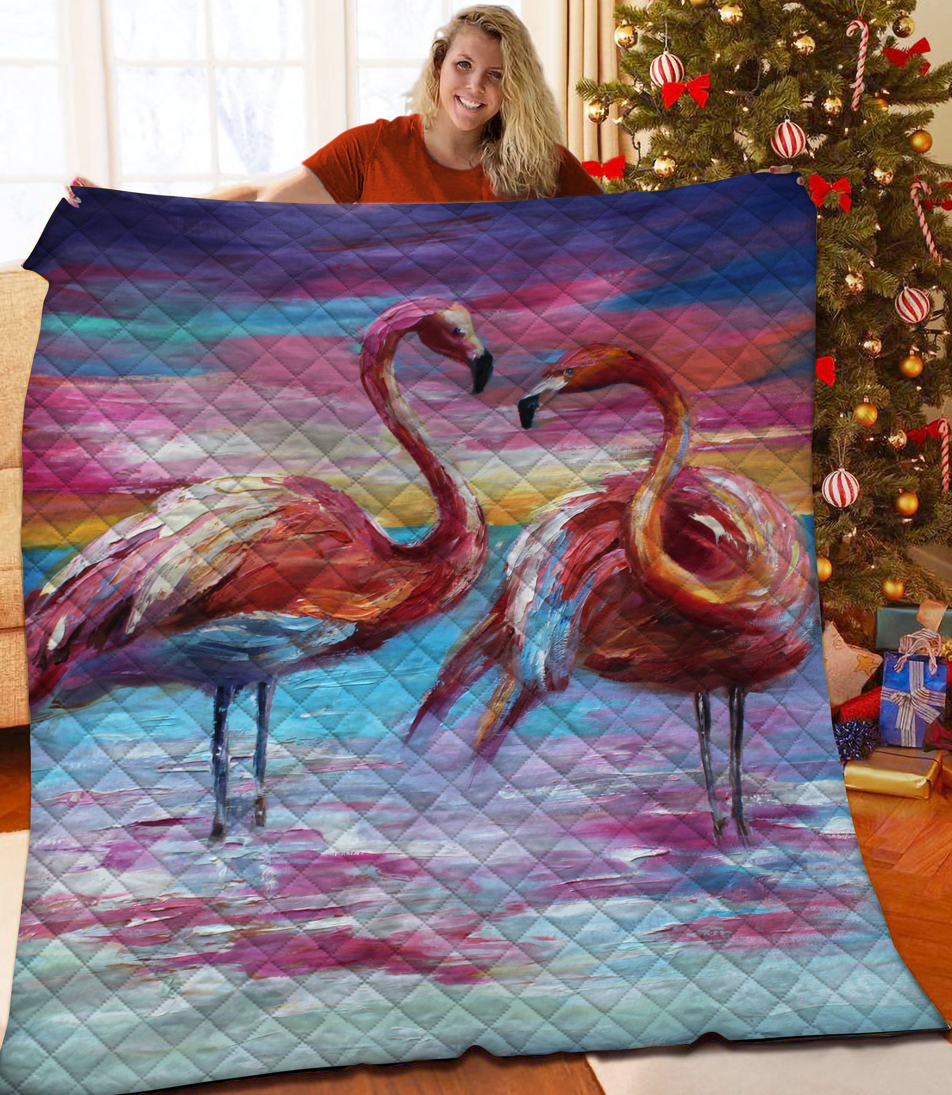 litzzy Flamingo Fleece Blanket HST25102650 Quilt Blanket   