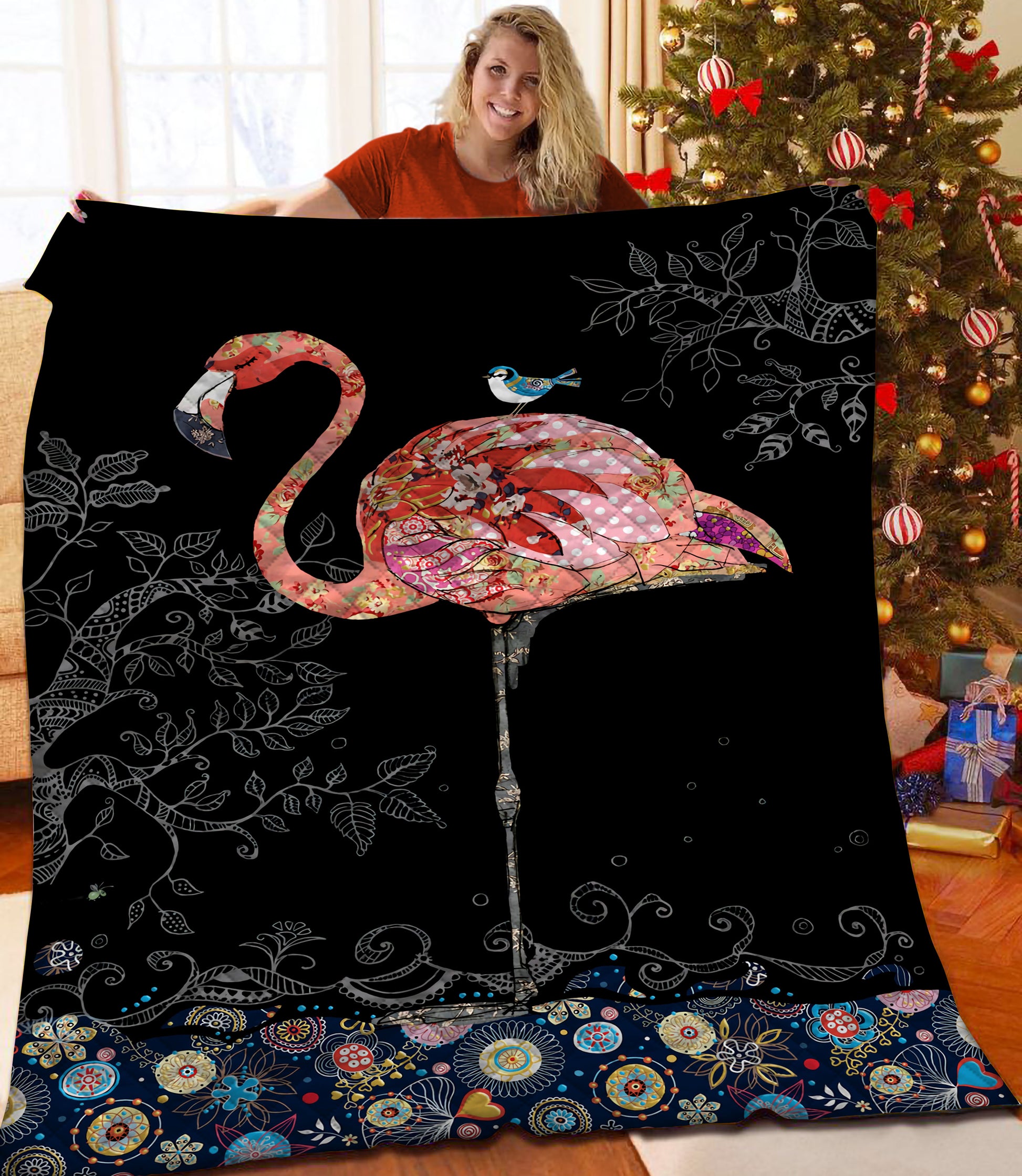 litzzy Flamingo Fleece Blanket HST25102652 Quilt Blanket   