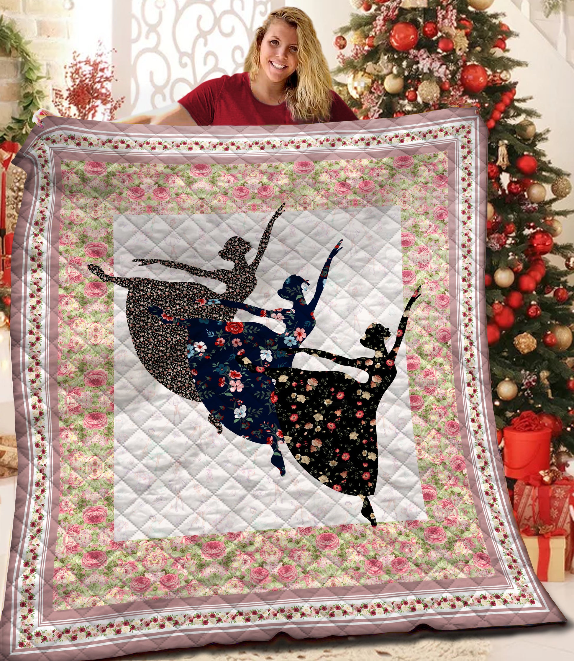 litzzy Floral Ballet Fleece Blanket HST19101506 Quilt Blanket   