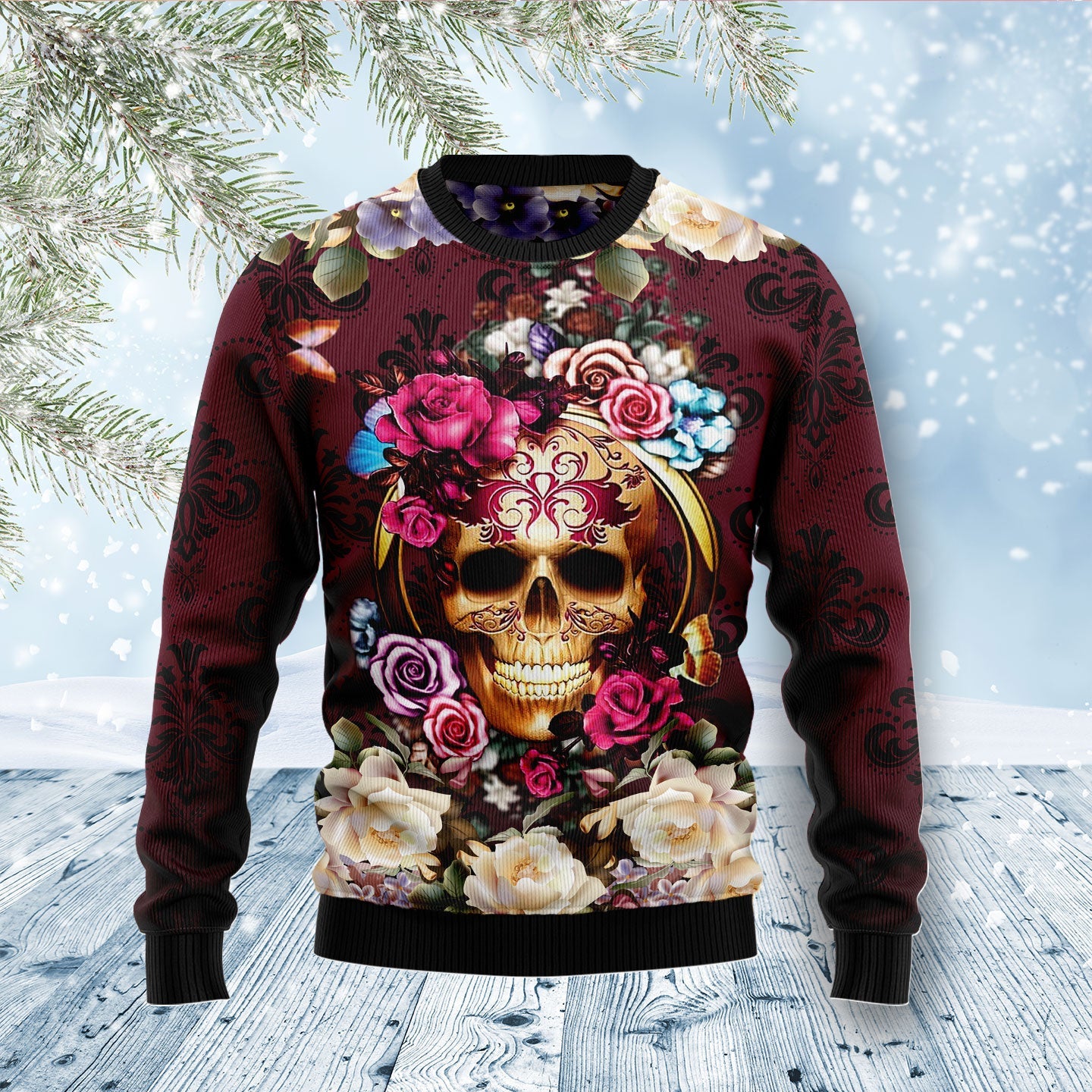 litzzy Flower Skull D1011 Ugly Christmas Sweater -  Best Gift For Christmas, Noel Malalan - Christmas Signature sweater   