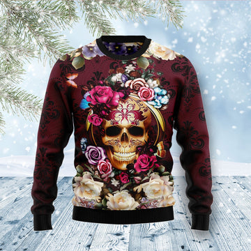 litzzy Flower Skull D1011 Ugly Christmas Sweater -  Best Gift For Christmas, Noel Malalan - Christmas Signature sweater   