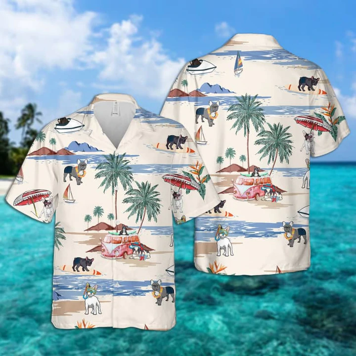 litzzy French Bulldog Summer Beach Hawaiian Shirt, Hawaiian Shirts for Men Short Sleeve Aloha Beach Shirt - Aloha shirt Hawaiian Hawaii Shirt For Summer Hawaii Shirt   