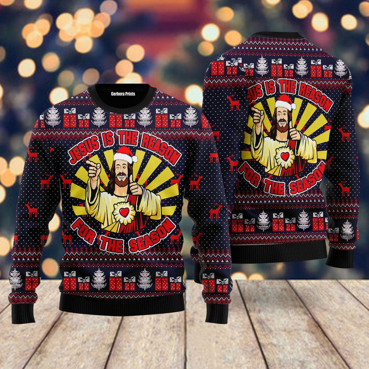 litzzy Funny Jesus Is The Reason For The Season Ugly Christmas Sweater | For Men & Women | Adult | US4509 - Ugly Sweater Gift For Lover sweater   