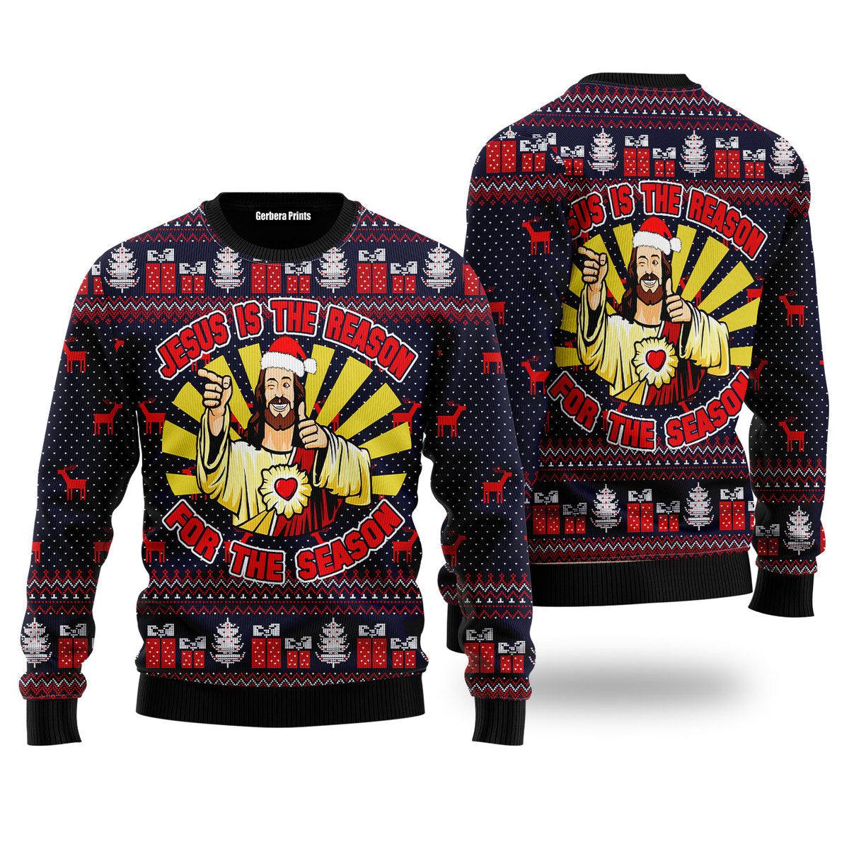 litzzy Funny Jesus Is The Reason For The Season Ugly Christmas Sweater | For Men & Women | Adult | US4509 - Ugly Sweater Gift For Lover sweater S Colorful 