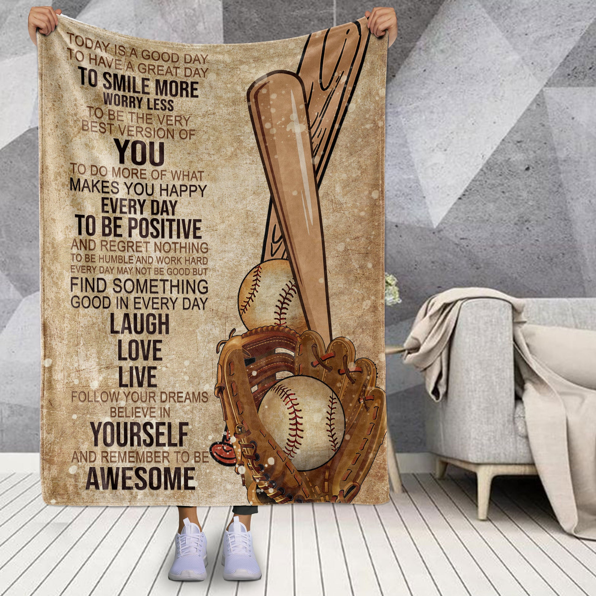 litzzy Today Is A Good Day Baseball Fleece Blanket - Lath0212204 Quilt Blanket 60x80  