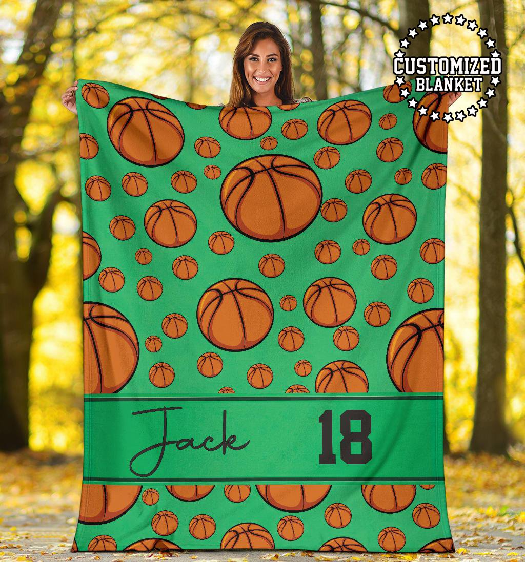 litzzy Personalized Basketball Collection Fleece Blanket - Tltm1211203 Quilt Blanket GREEN 50 X 60 