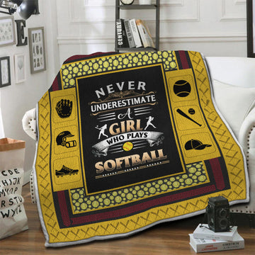 litzzy Girls Who Play Softball Fleece Blanket HST19102837 Fleece Blanket   