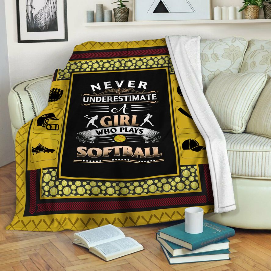 litzzy Girls Who Play Softball Fleece Blanket HST19102837 Fleece Blanket   