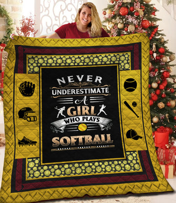 litzzy Girls Who Play Softball Fleece Blanket HST19102837 Quilt Blanket   
