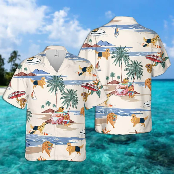 litzzy Golden Retriever Summer Beach Hawaiian Shirt, Hawaiian Shirts for Men Short Sleeve Aloha Beach Shirt - Aloha shirt Hawaiian Hawaii Shirt For Summer Hawaii Shirt   